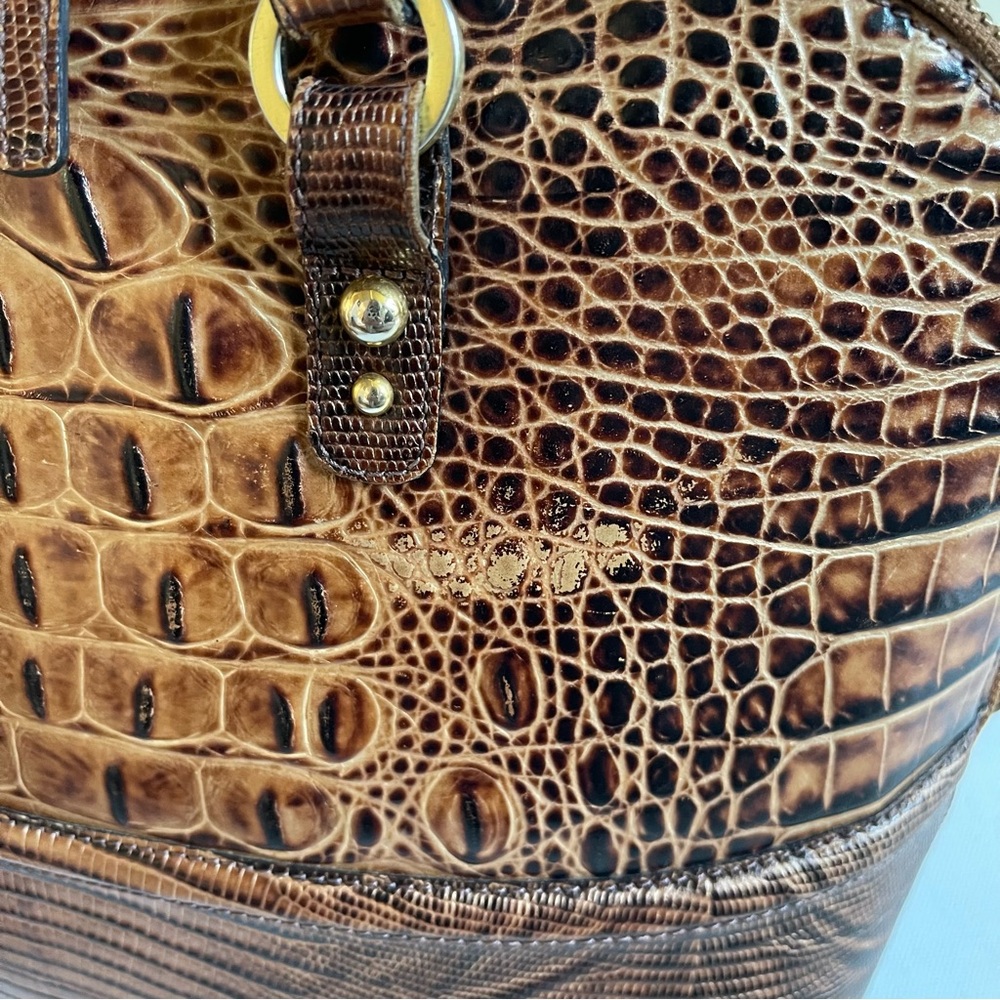 BRAHMIN Vintage Rare 25th Anniversary Croc Embossed Tote Crossbody Bag Pecan - Picture 9 of 12